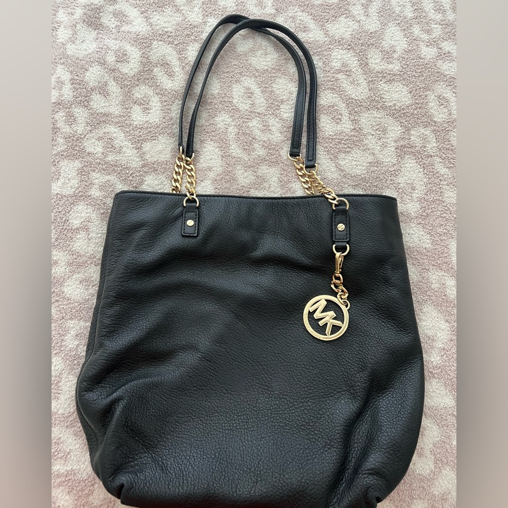 Michael Kors Black Leather Bag with Gold Detail